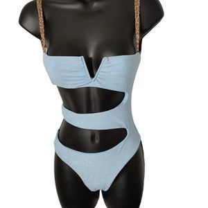 Blue Life Ice Blue Lurex Cut Out One Piece Swimsuit